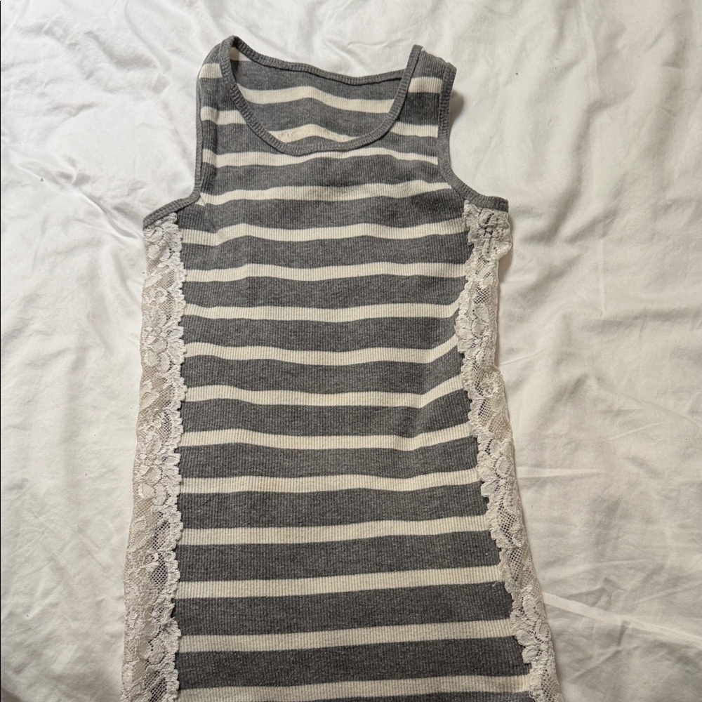 European Striped Tank Top with Lace Sides